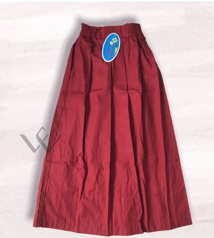 rok merah rempel panjang